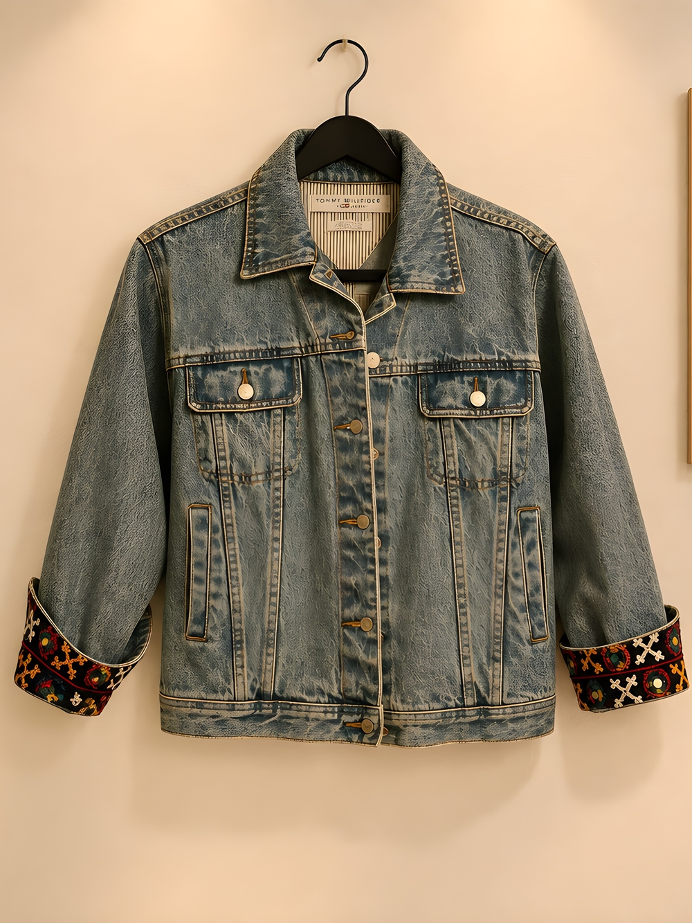 Tommy Hilfiger Light Blue Denim Jacket with Embroidered 3/4 Length Cuffs